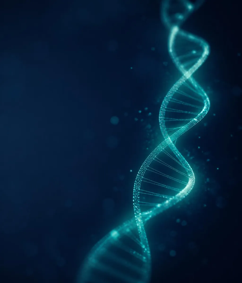 Glowing DNA double helix on a deep navy background